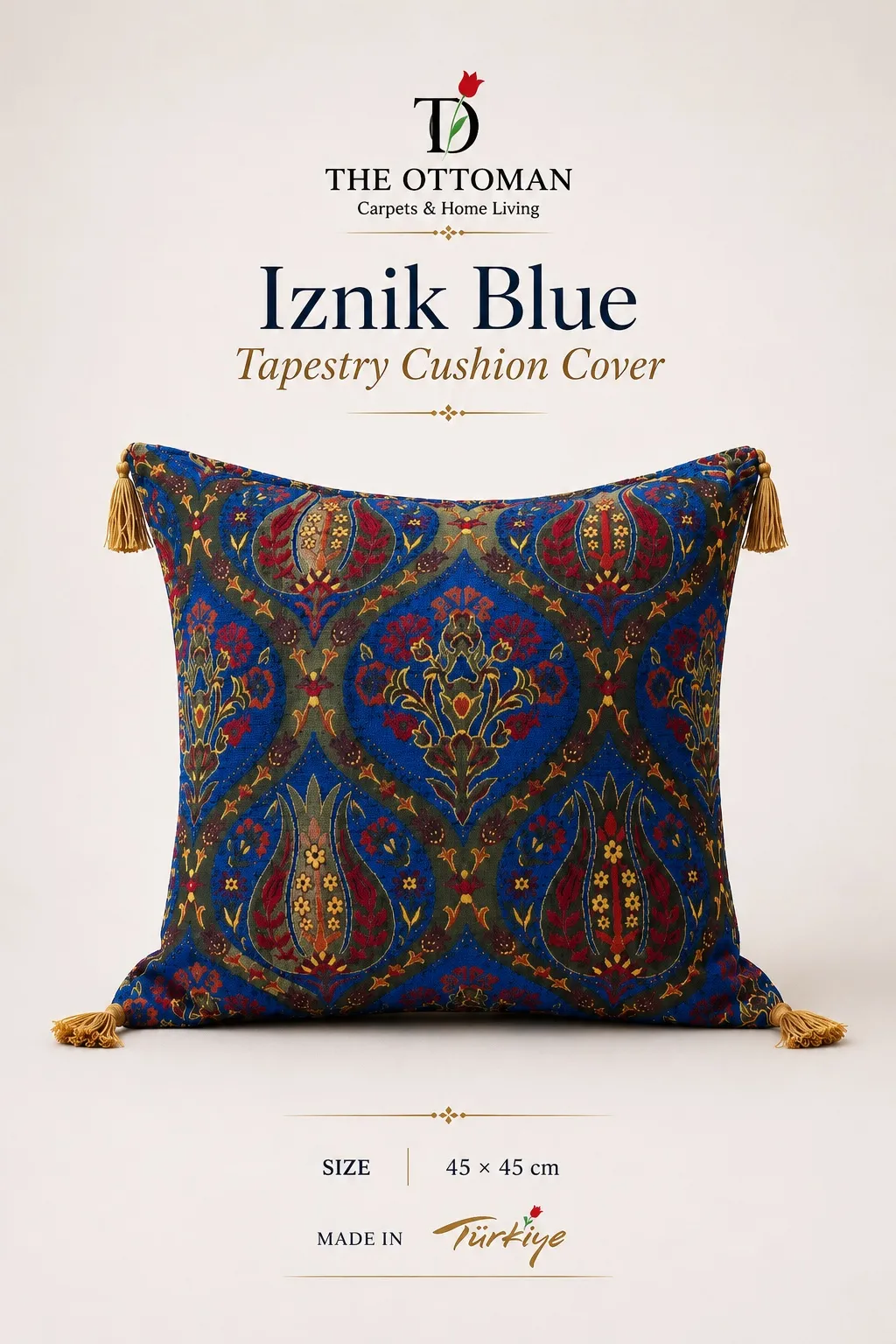 Iznik Blue Tapestry Cushion Cover