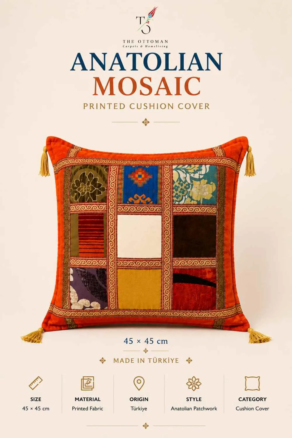 Anatolian Mosaic Printed Cushion Cover
