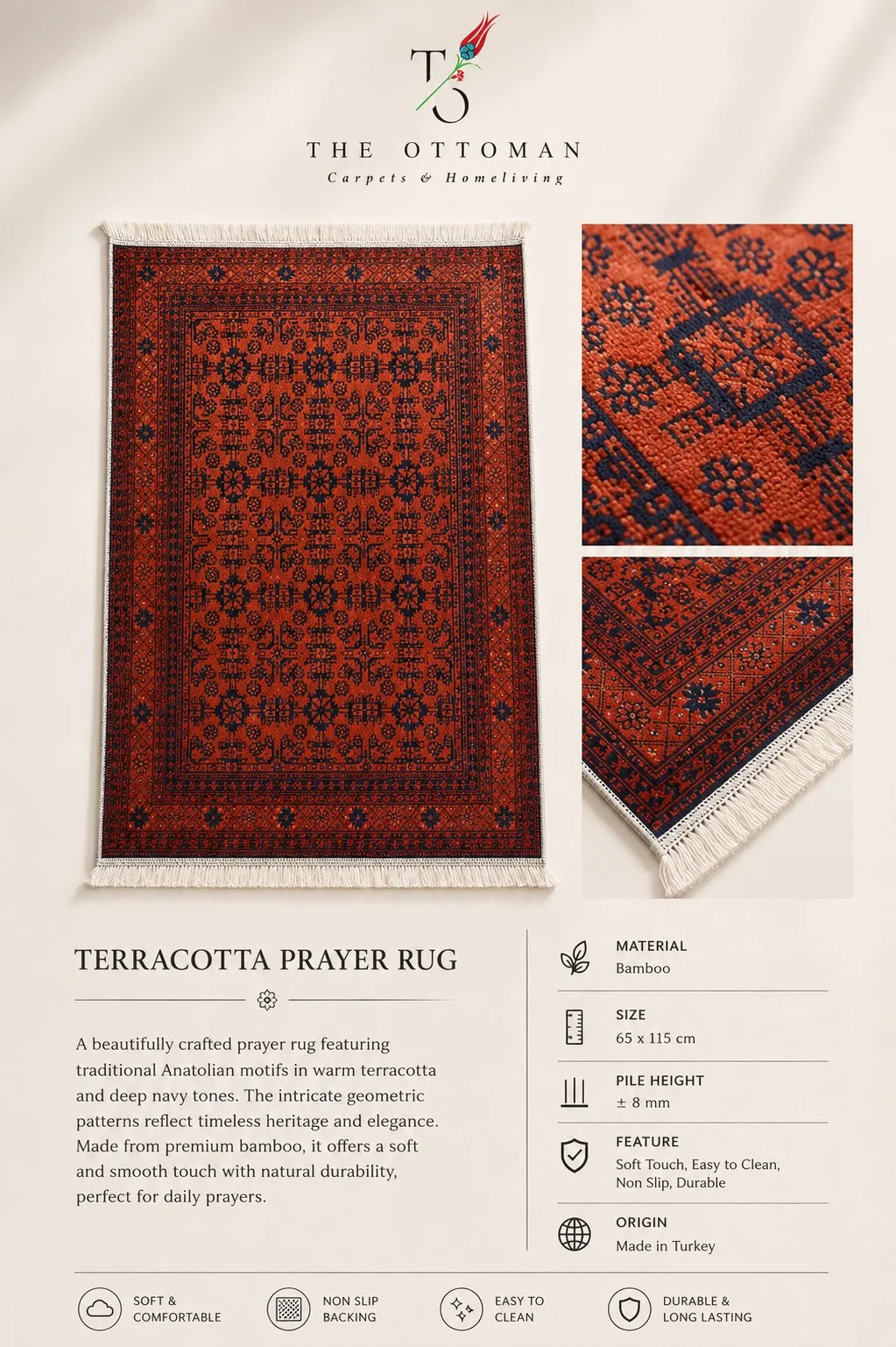 Terracotta Ottoman Prayer Rug