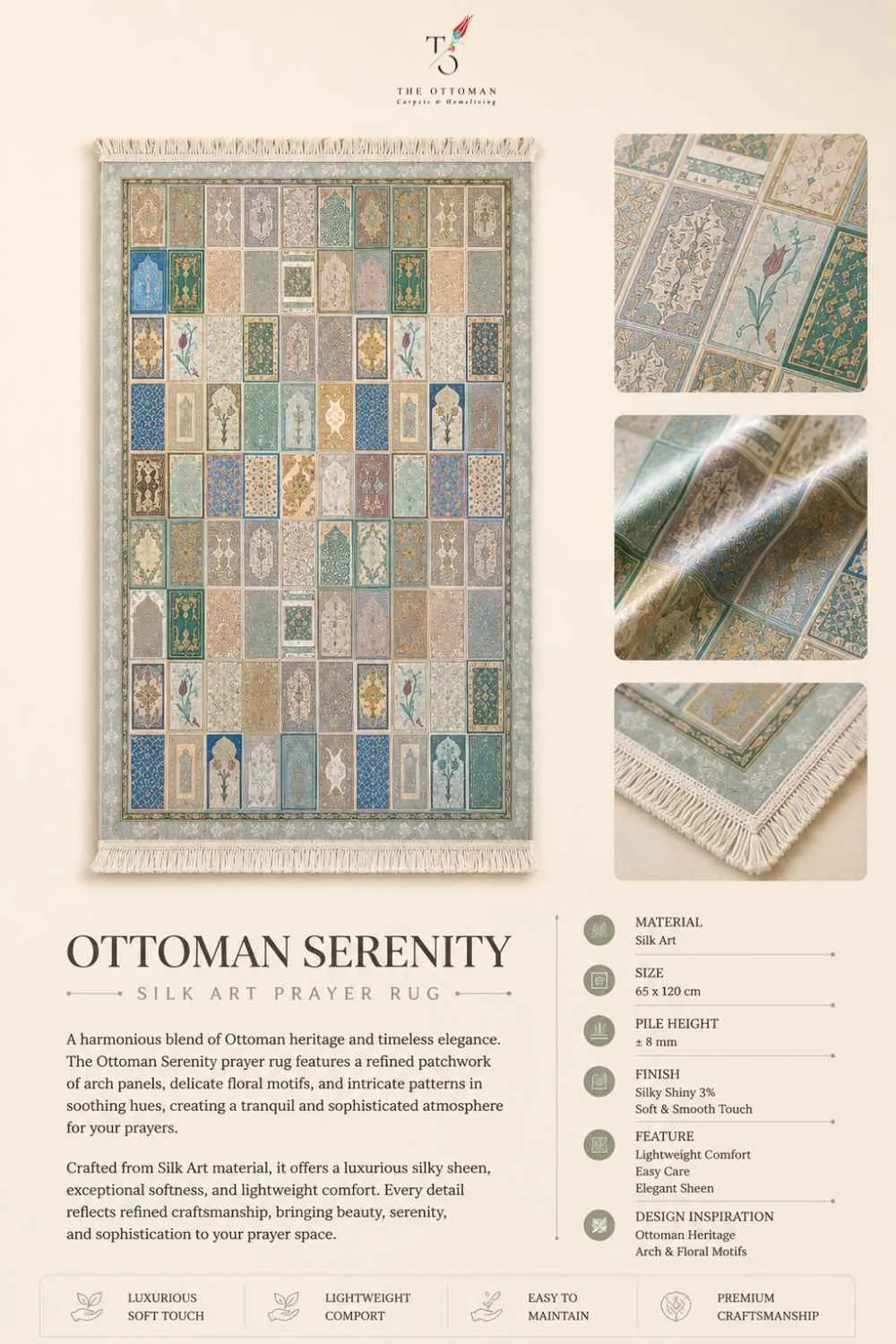 OTTOMAN SERENITY SILK ART PRAYER RUG