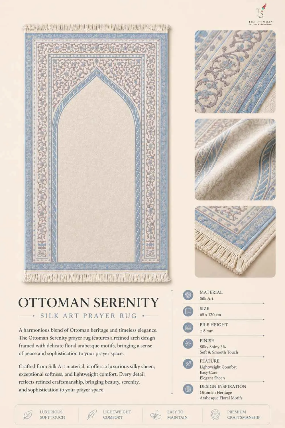 OTTOMAN SERENITY SILK ART PRAYER RUG