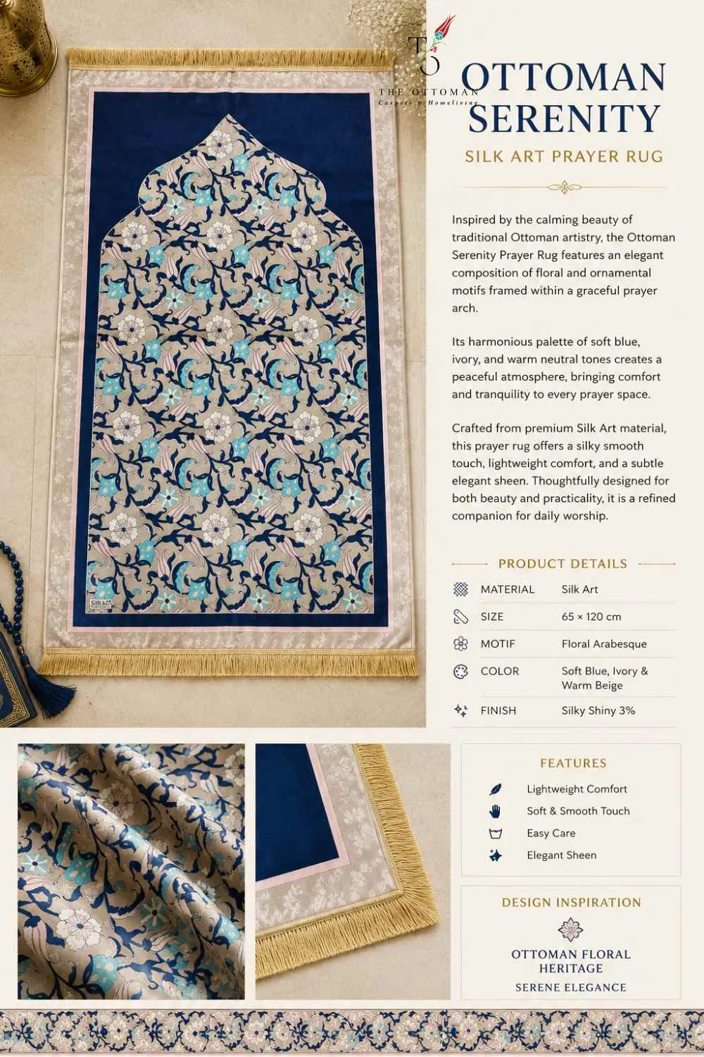 OTTOMAN SERENITY SILK ART PRAYER RUG