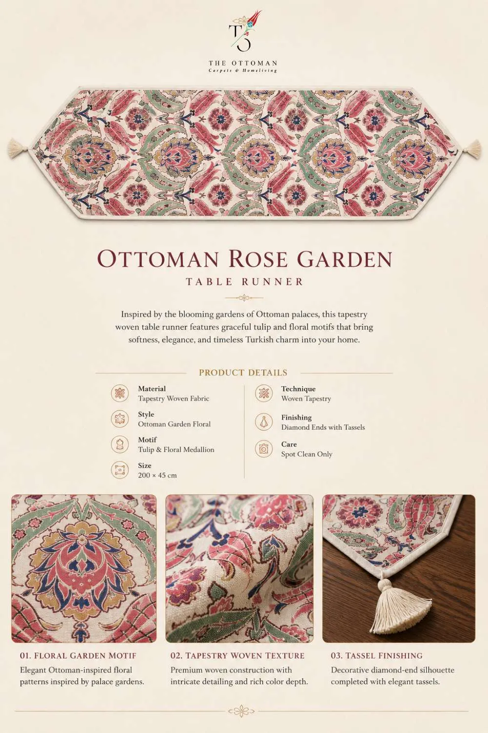 Ottoman Rose Garden Table Runner