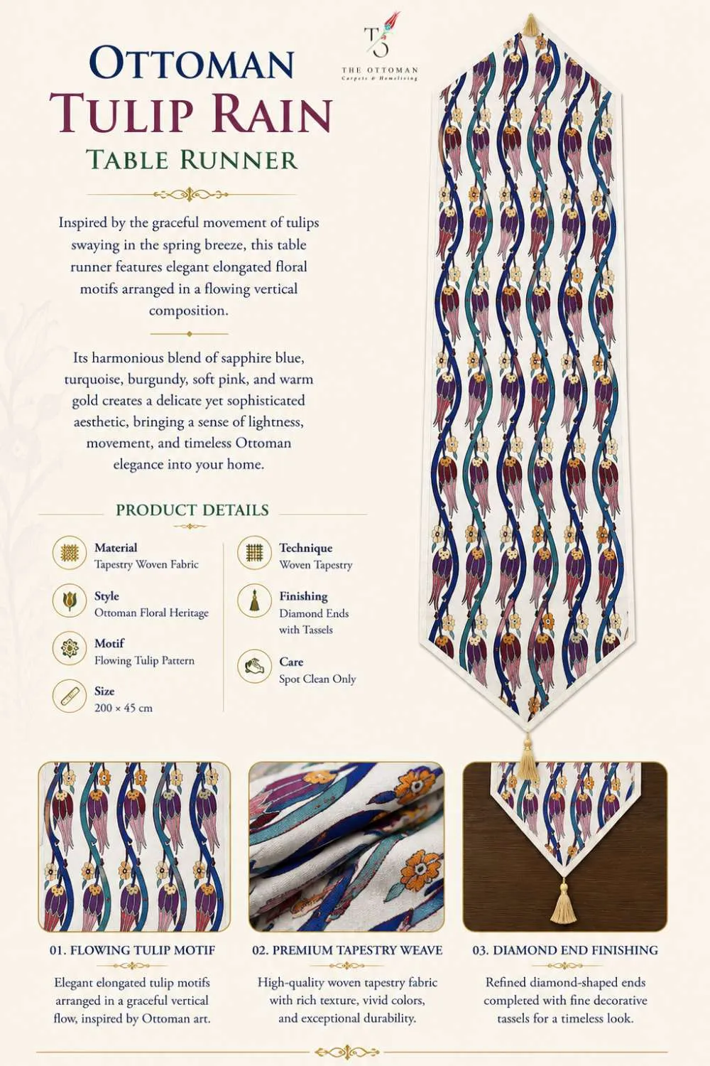 Ottoman Tulip Rain Table Runner