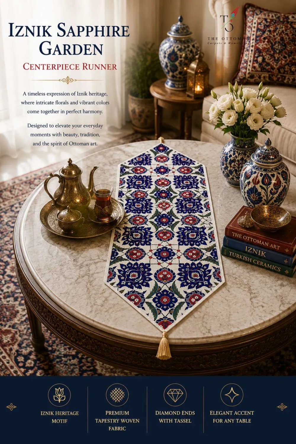 Iznik Sapphire Garden Centerpiece Runner