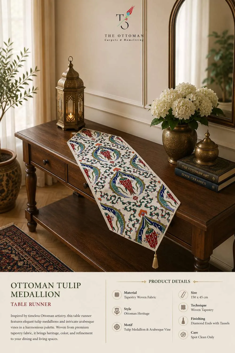 Ottoman Tulip Medallion Table Runner