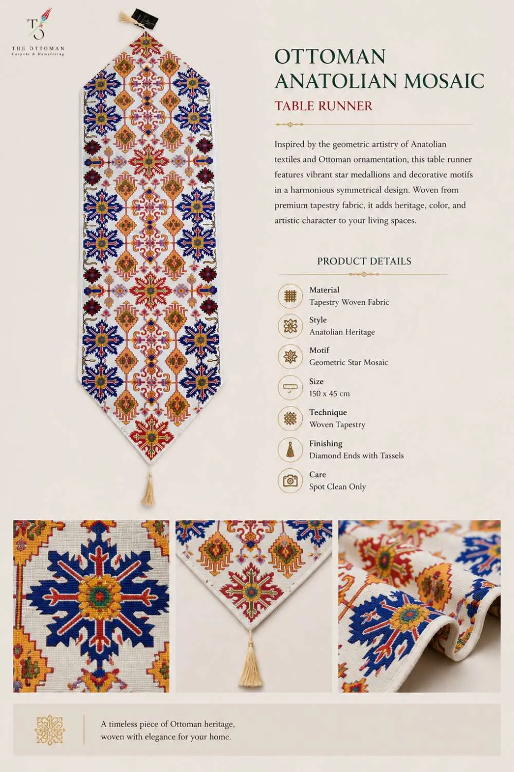 Ottoman Anatolian Mosaic Table Runner