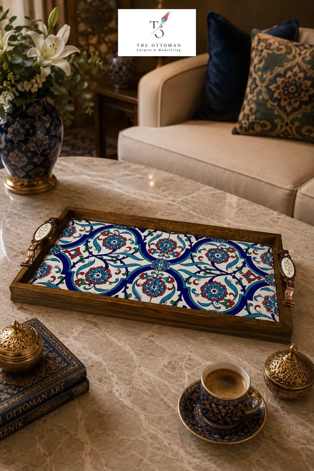 Ottoman Sapphire Floral Ceramic Serving Tray
