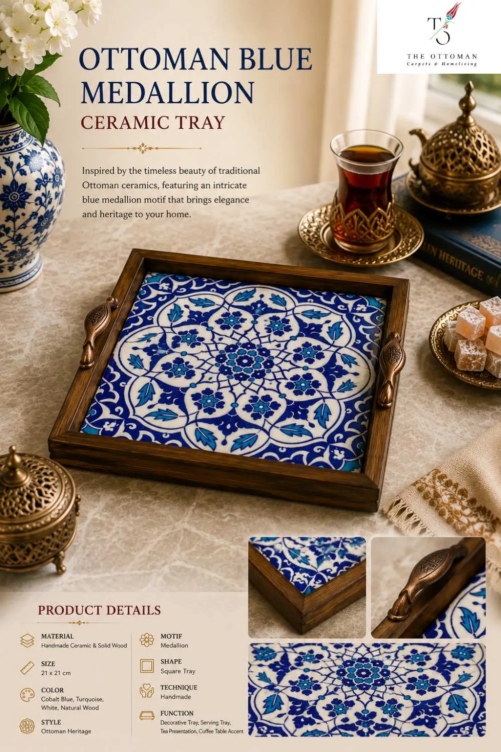 Ottoman Blue Medallion Ceramic Tray