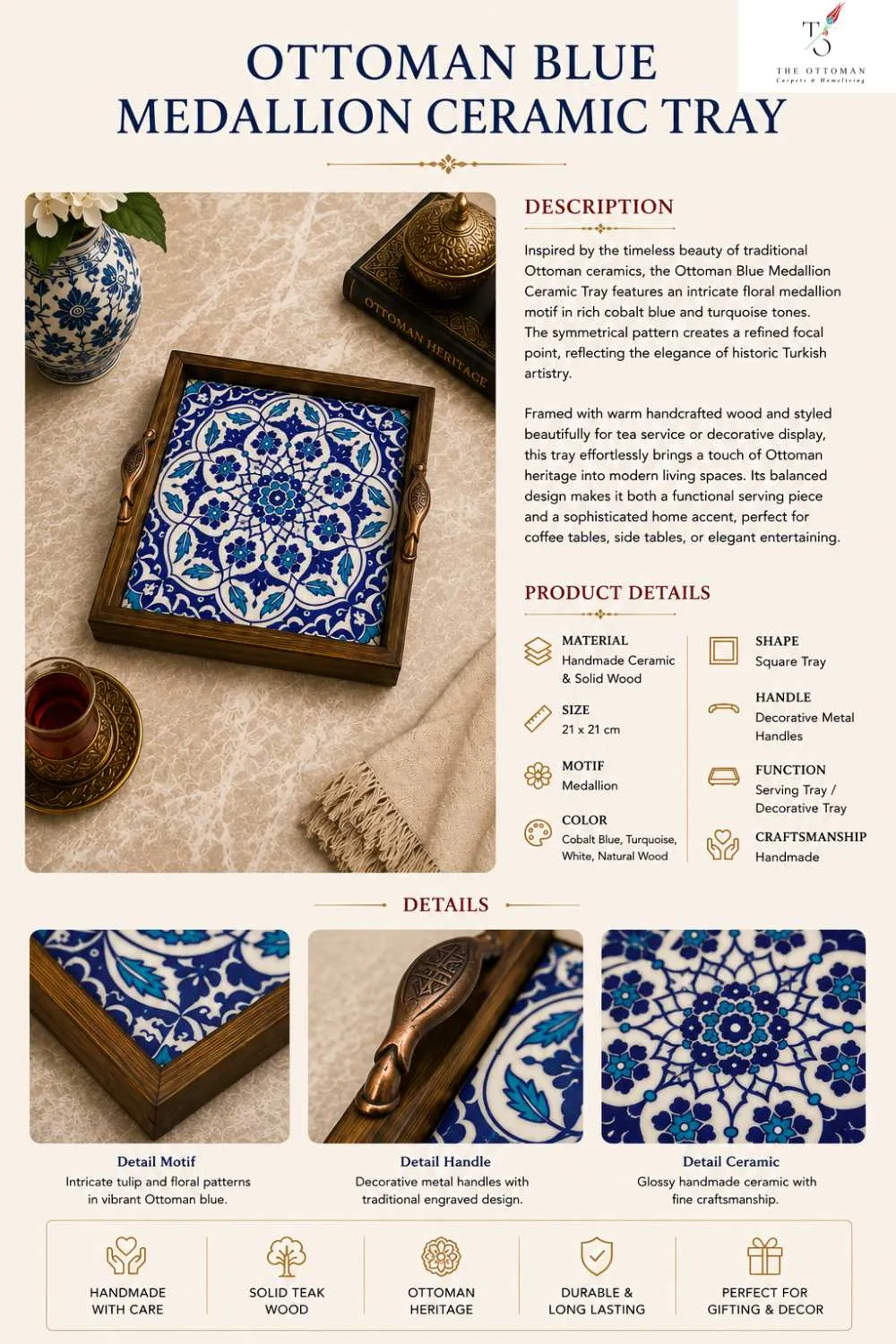 Ottoman Blue Medallion Ceramic Tray
