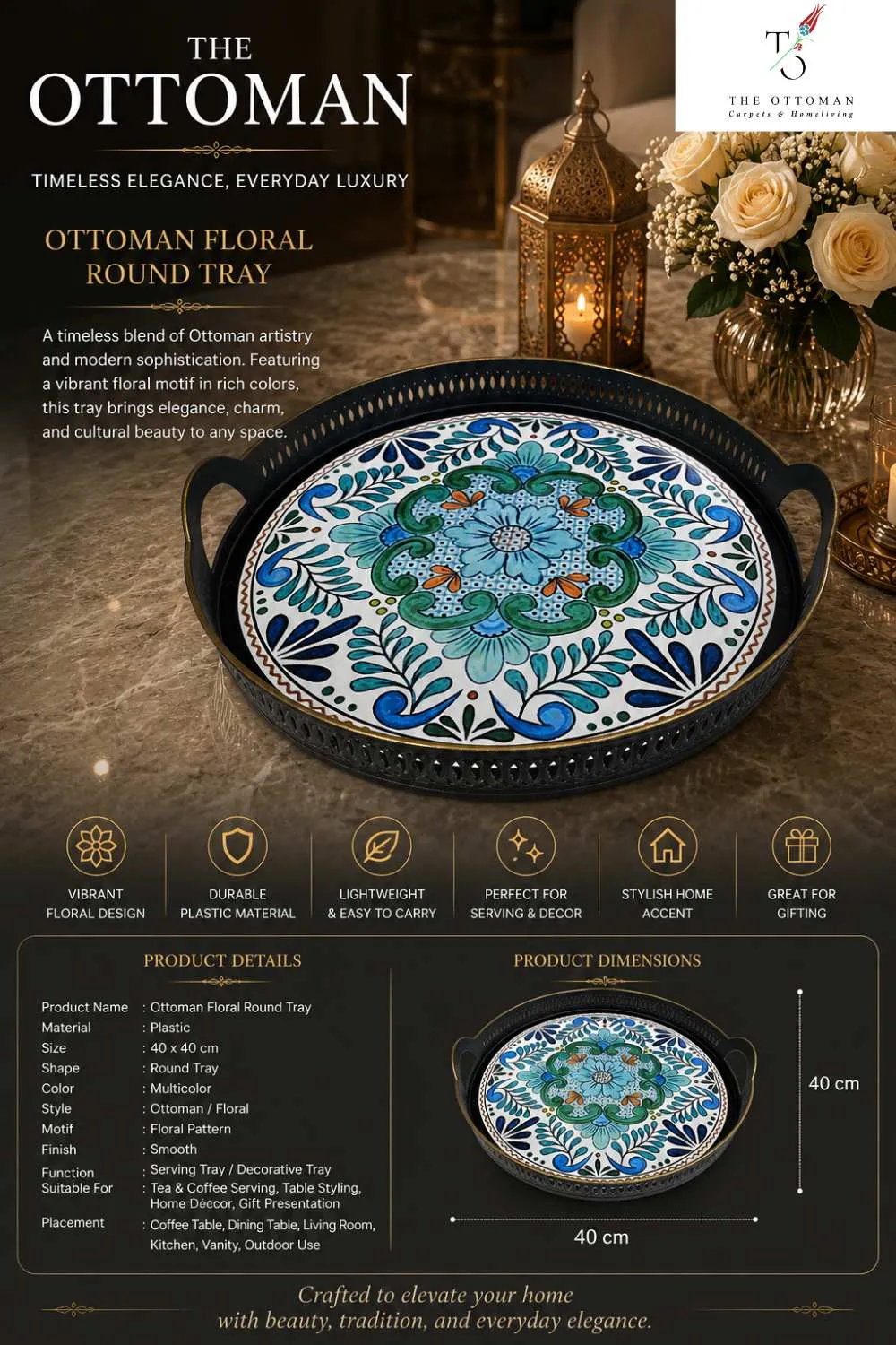 Iznik Bloom Round Serving Tray