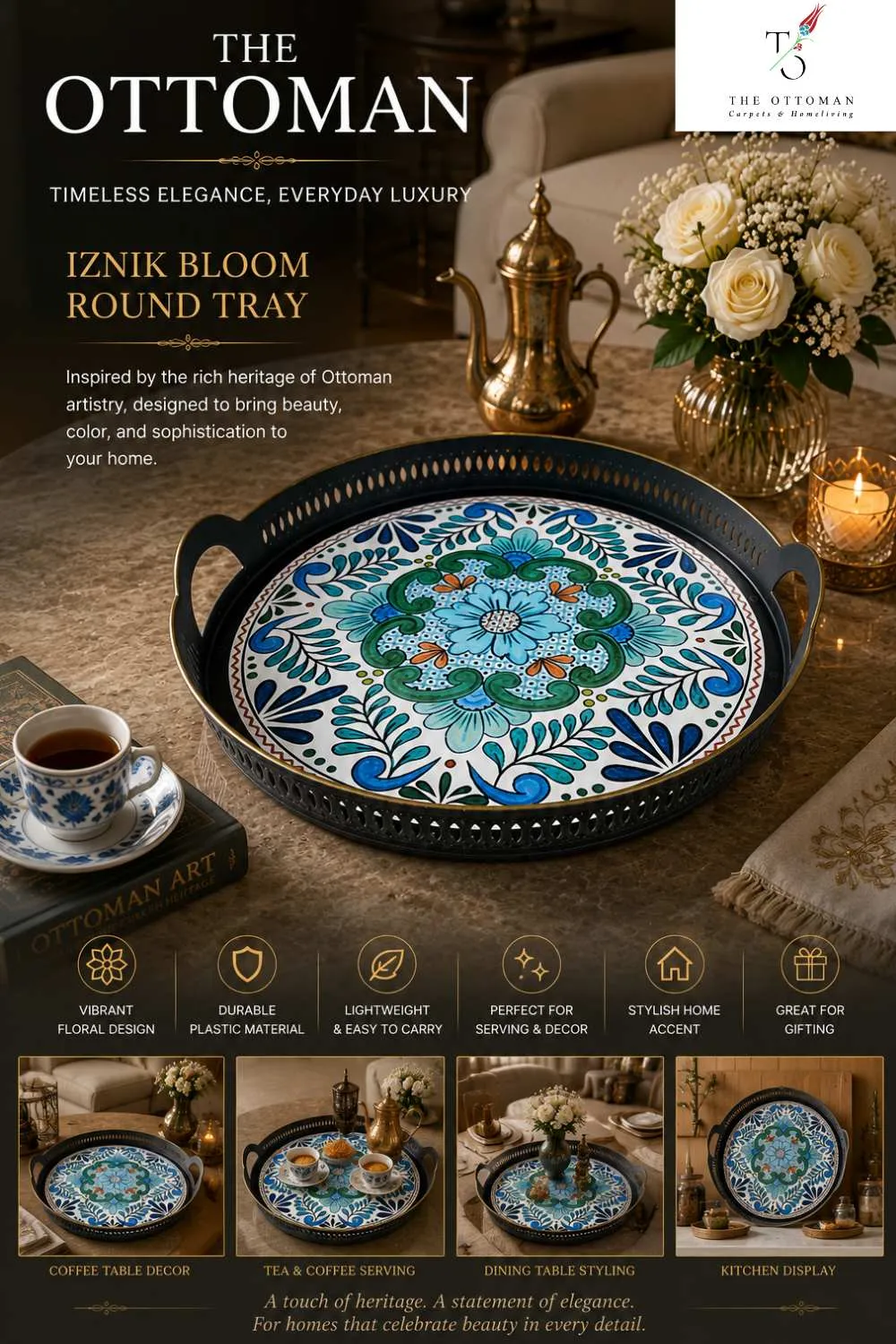 Iznik Bloom Round Serving Tray