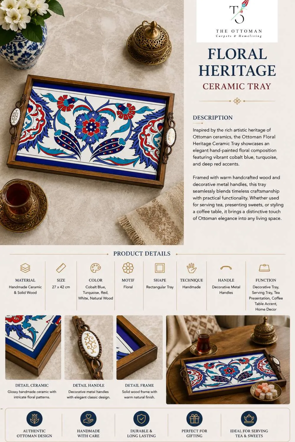 Ottoman Floral Heritage Ceramic Tray